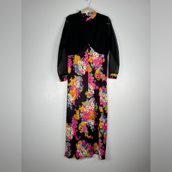 Vintage Montgomery Ward Maxi Dress Sz 8 Floral Conservative - Picture 1 of 8
